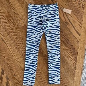 Little girls blue and white zebra stretch leggings